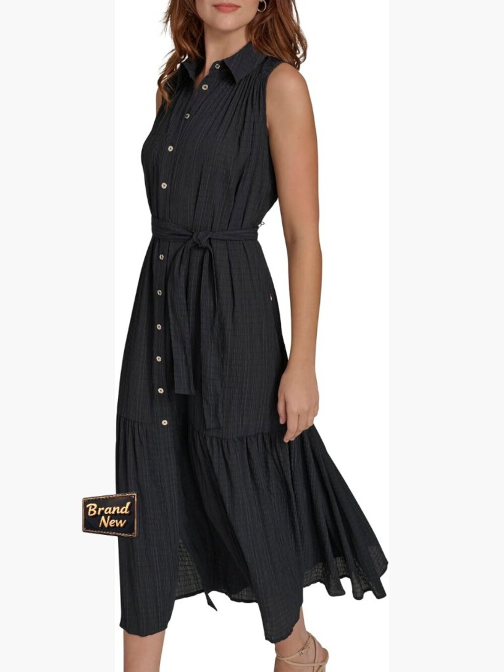 Sleeveless Midi Shirt Dress Women's Collared A-Line Work Dress